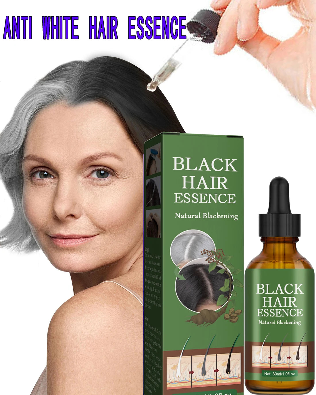 Black Hair Serum Anti Gray Hair Treatment Scalp Care Anti Hair Loss