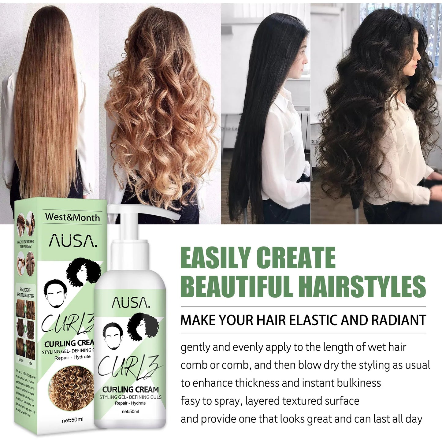 Hair Curling Cream Anti-Frizz Bouncy Resilient 50ml
