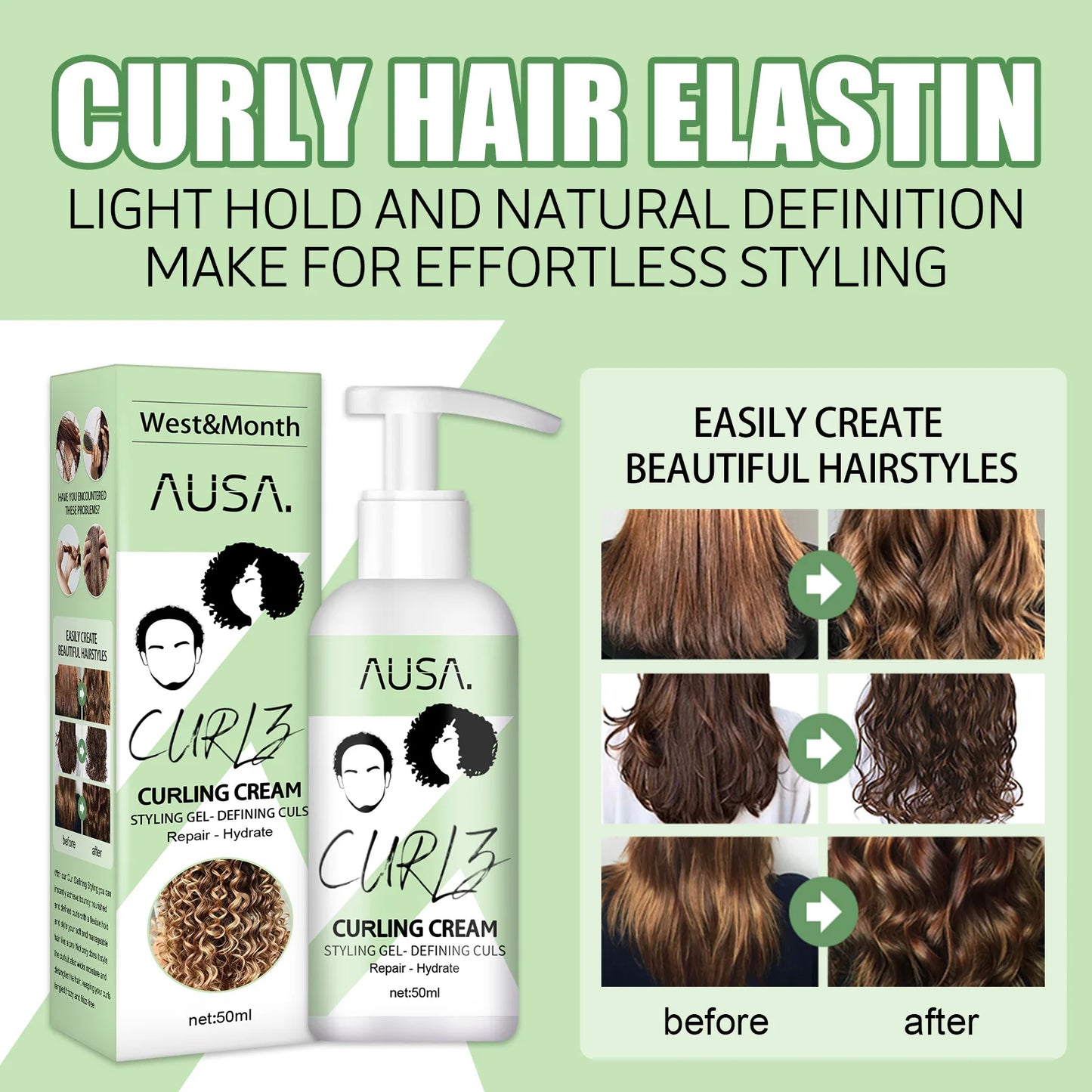 Hair Curling Cream Anti-Frizz Bouncy Resilient 50ml